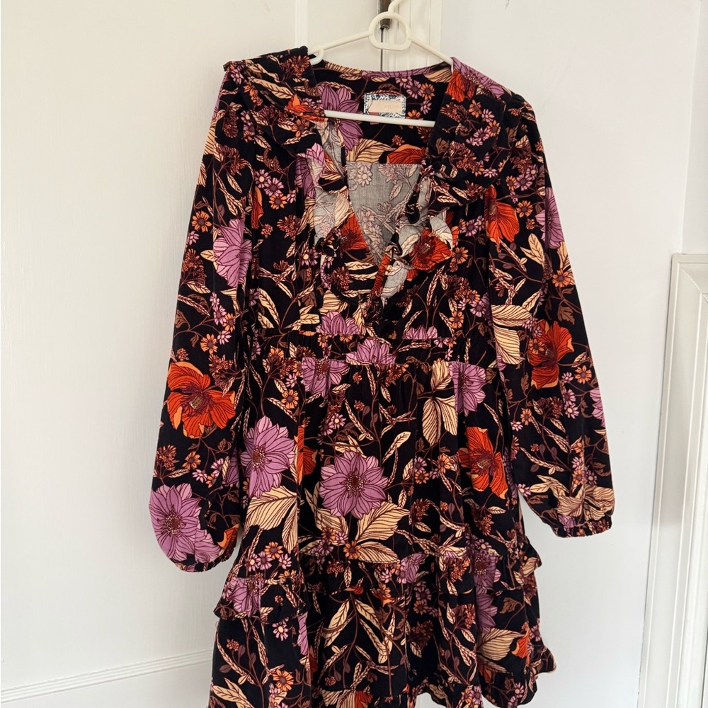 Anthropologie Floral Ruffle Dress with Long Sleeves